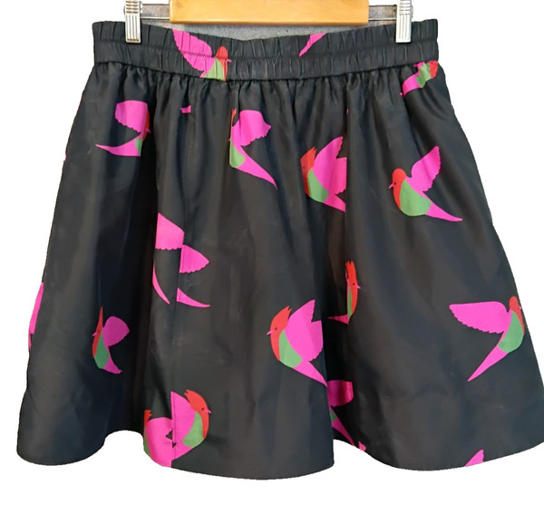 Marc by Marc Jacobs Size M Au 12 Navy Blue Pink Red Birds Silk Full Skirt