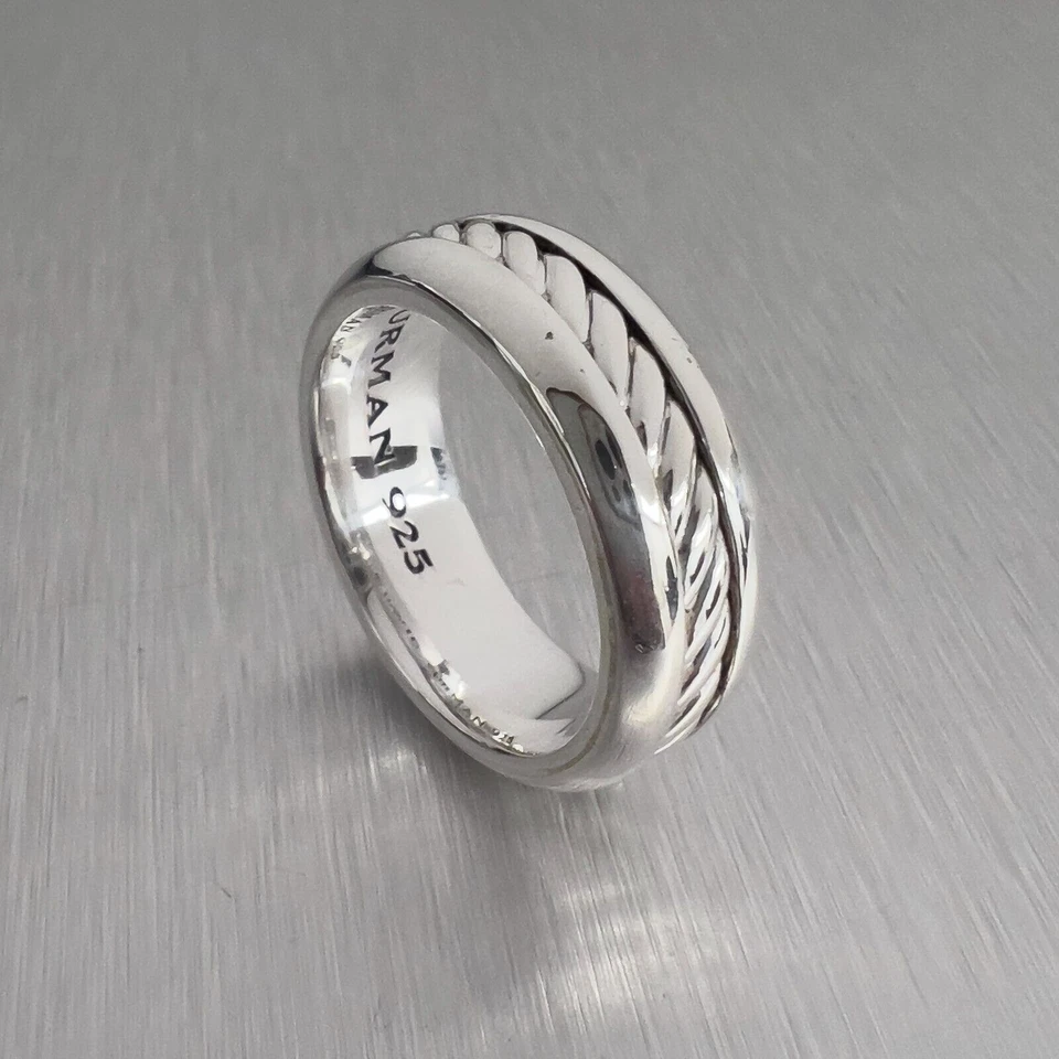 Anillo David Yurman Plata Esterlina Cable Clásico Inserto Banda Talla 9.75 CAJA RECIBO Foto 2 de 4