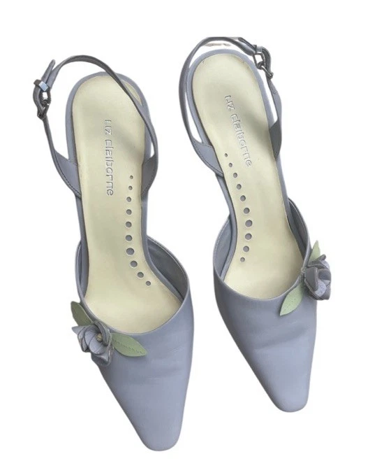 VTG Liz Claiborne Dove Gray Slingback Heels Size 10 Floral Detail NWOT - Image 2 of 4