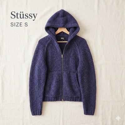 Stüssy Gorpcore Alpine Alpaca Wool Knit Zip Up Hoodie Navy/Purple Size S