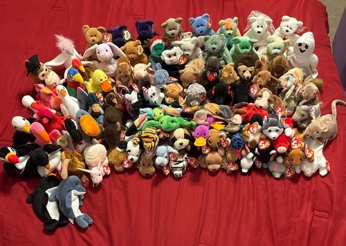 Huge Lot of 87 Vintage Beanie Babies all with TY Tags, Animals & Bears READ