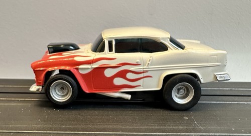 AFX Magna Sonic 55 Chevy Bel Air-White W/Red Flames Nice White Color