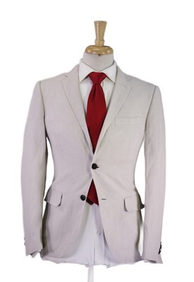 Club Monaco Mens Grant Fit Solid Stone Beige 100% Linen 2-Btn Suit 36R