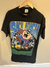 Sack Attack Taz Vintage Football Tee Black Large Made In USA