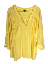 Torrid Women's 6X Harper Blouse Top 3/4 roll-tab sleeve Plus Size Yellow NEW