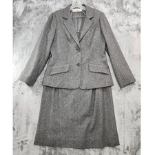 Vintage 70s Bert Newman Suitime Skirt Suit Set Womens L Gray Wool Blend Tweed