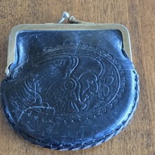 Vintage Tooled Black Leather Indian Chief Head Coin Purse 4"