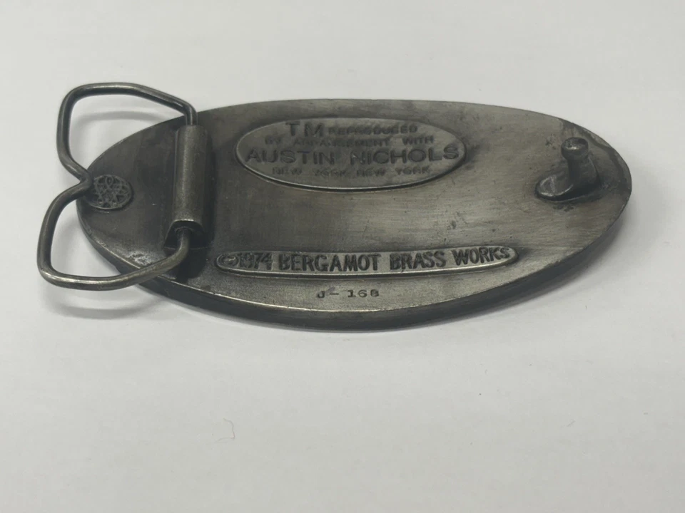 Fivela de cinto oval vintage Austin Nichols Wild Turkey 1974 latão bergamota funciona - Imagem 3 de 4