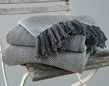 Herringbone Cotton Throws for Sofas Beds Armchair Settee Couch Blanket Throw
