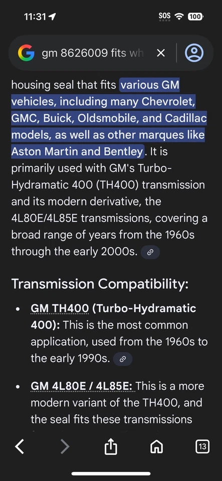 Novo selo traseiro de transmissão OEM GM 8626009 TH400 4L80E 4L85E Aston Martin Bentley - Imagem 3 de 4
