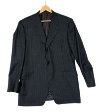 Canali Men's Wool Black w/Blue Pinstripe Sport Coat Super 120s Blazer Jacket 50R