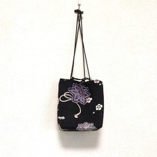 Drawstring bag Japanese pattern floral pattern kimono drawstring pouch black
