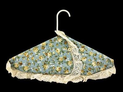 Handmade Fabric-Covered Padded Clothes Hanger | Yellow & Blue Floral | Lace Trim