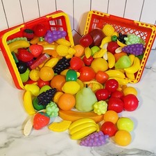Lot of Play Food - 133 Fruit Pieces with 2 Baskets