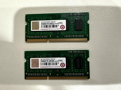 LOT of 2 Transcend 8GB (2x4GB) RAM DDR3 1333 204 PIN ''ZU75160051001''