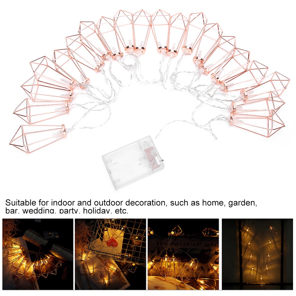 20LED Rose Gold Geometric Shaped String Lights For Indoor Wedding Party Bedroom