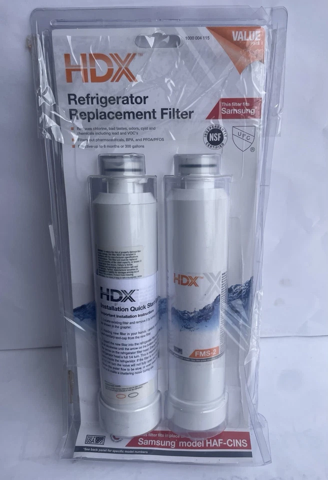(2) Paquete - Filtro de agua HDX FMS-2 para refrigeradores Samsung HAF-CINS - Paquete abierto Foto 2 de 3