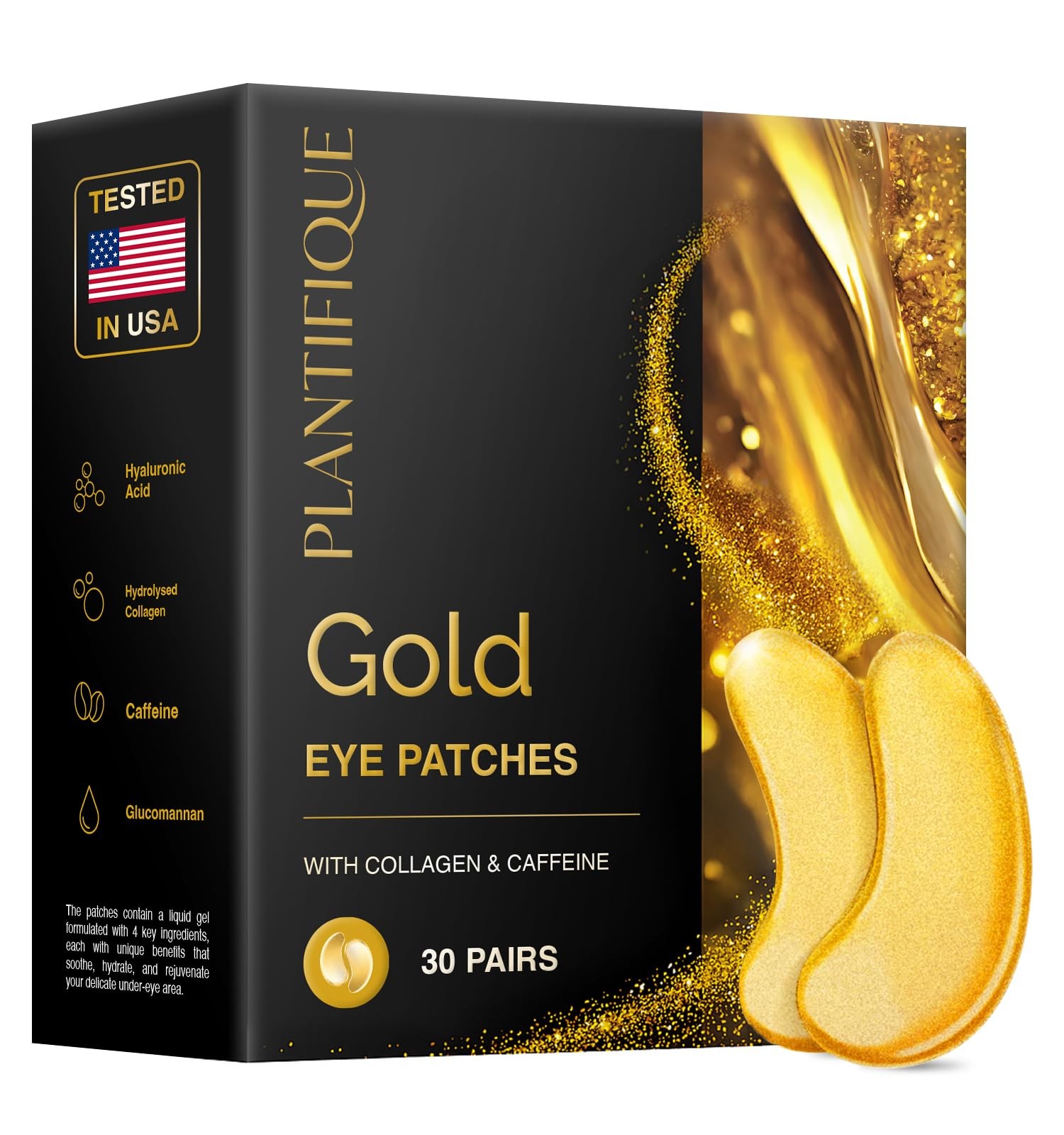 PLANTIFIQUE 24K Gold Under Eye Patches - 20 count (Pack of 1), 20 Pairs