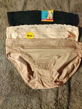 Lot Of 3 Vanity Fair Women's Flattering Lace Bikini Panties Nylon- Size 7