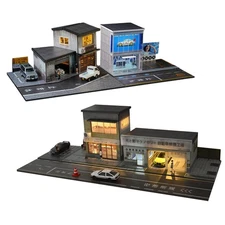 1/64 Diorama Car Garage Model LED Street Repair Shop Model Display BuildingToys