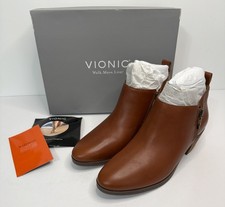 VIONIC Cecily Chestnut Brown Leather Side Zip Ankle Boots Women's 9.5 M  NIB