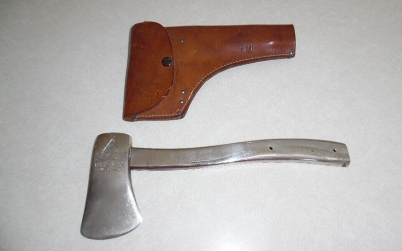 Vintage Tomahawk AX Clinton, Mass. Hatchet with Original Sheath Teepee Logo
