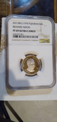 Fujairah 1970 "Richard Nixon" 2R silver coin NGC PF 69 UC