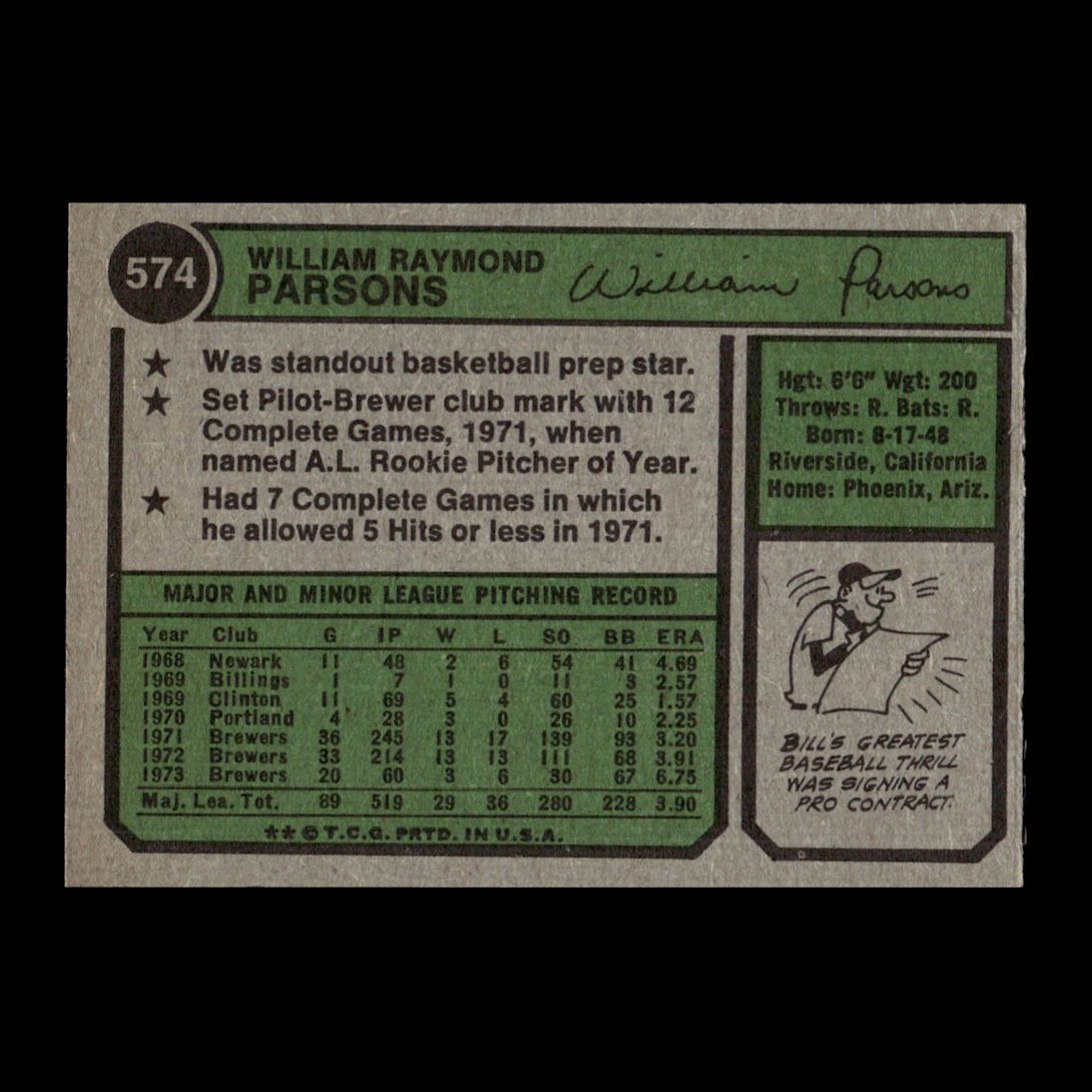 Bill Parsons 1974 Topps Milwaukee Brewers #574 Great Set Break! | eBay