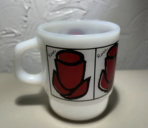 Vintage Fire King Anchor Hocking Rose White Milk Glass Mug