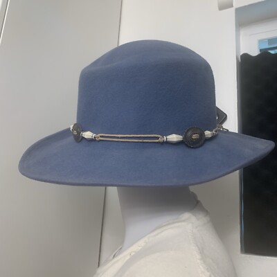 Blue Cowboy Hat 100% Wool Felt Hat Made in USA RN 31905 with silver tone accent Blue Cowboy Hat 100% Wool Felt Hat Made in USA RN 31905 with  main image 2