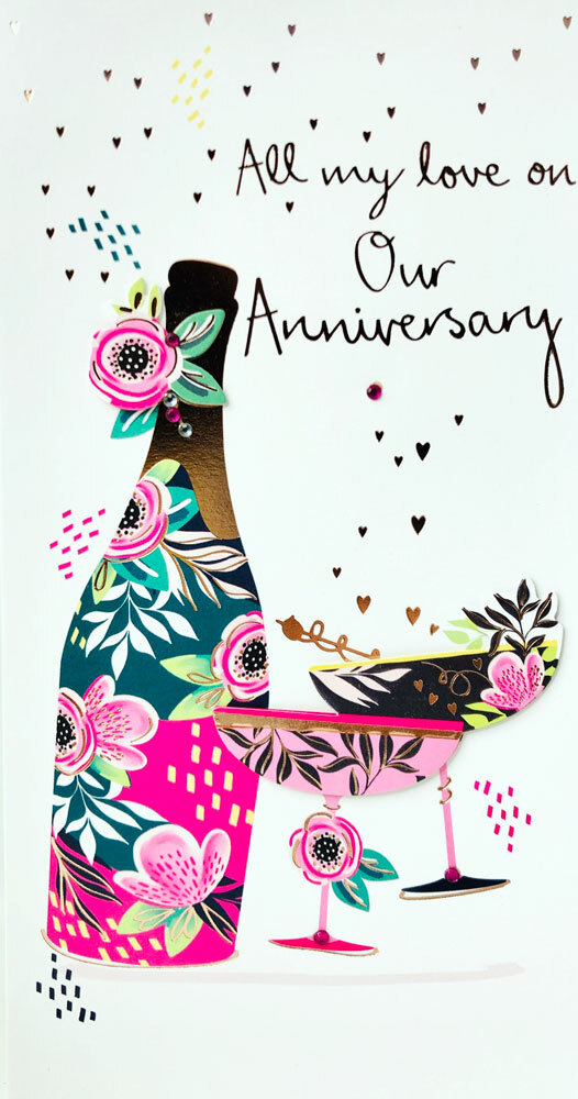 All my Love on Our Anniversary Luxury Handmade Champagne Card Talking Pictures