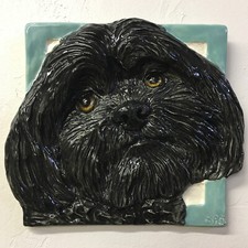 Shih Tzu Ceramic dog tile wall hang handmade sculpture by Sondra Alexander Art