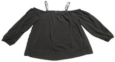 Old Navy Sz M Off The Shoulder Strappy Tunic Top Eyelet Trim Elastic Wrist Black