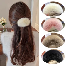 Faux Rabbit Fur Duckbill Clip Plush Hairy Edge Hair Clip Elegant Fluffy Hairpi ~