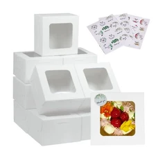 30pcs Small White Cookie Boxes 4x4x2.5 Inch Bakery Boxes with Window Providin...