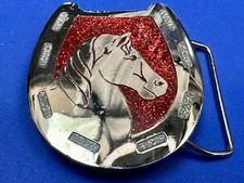Horse Head Retro Resin Filled Horseshoe Artisan Vintage 1979 PSC Belt Buckle