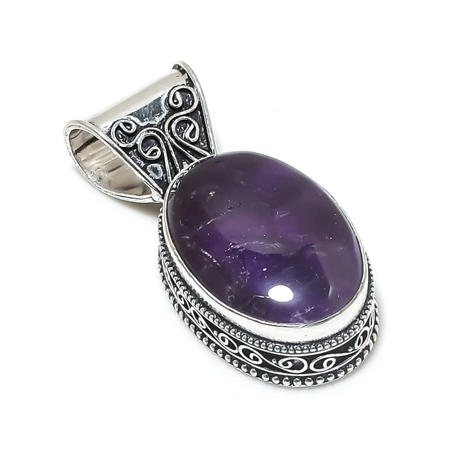 Ametista Gemma Artigianale 925 Pendente Argento Sterling Per Anniversario Regali - Immagine 4 di 4