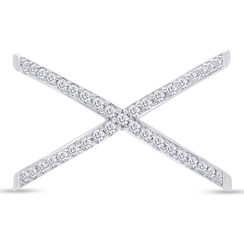 Anillo de compromiso de boda con cruz cruzada de diamantes naturales de 1/4 quilate para mujer de oro de 10 quilates Foto 2 de 4