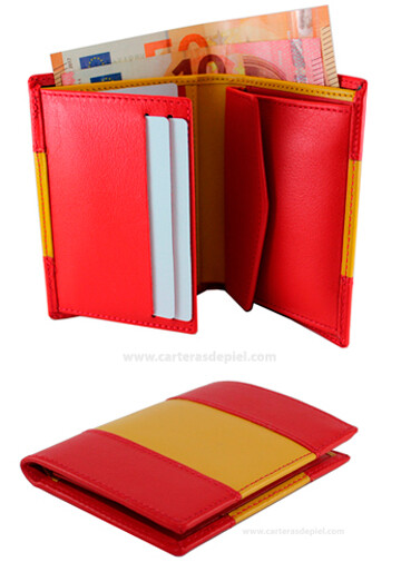 Cartera para hombre-Bandera de España en Piel tarjetas+billetes+monedas