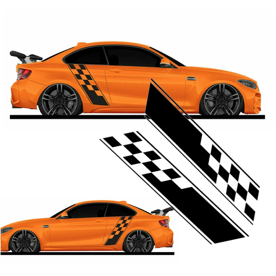 Calcomanías autoadhesivas con gráficos a cuadros laterales para carreras deportes rayas largas Foto 4 de 4