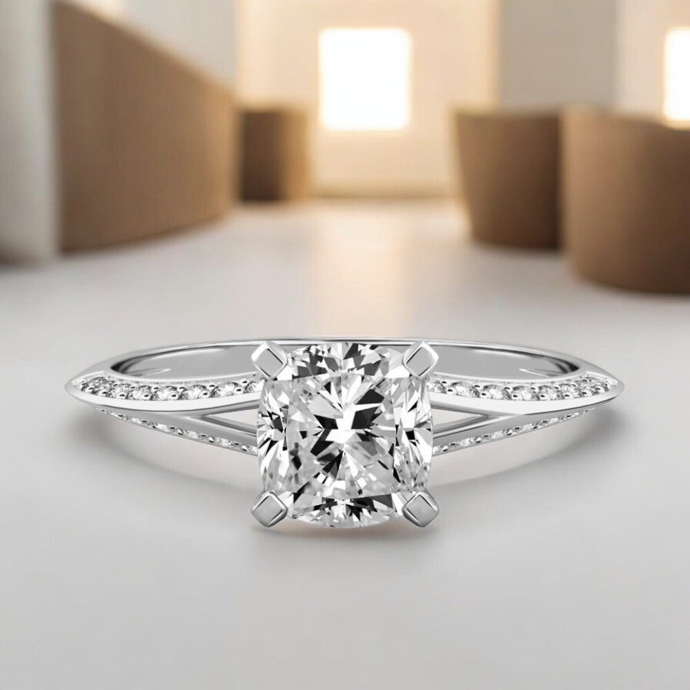 IGI Certified Ct Lab Created Cushion Diamond Ring in 14K