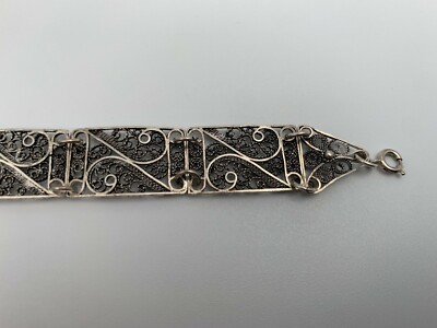 Bracelet Ancien En Métal Argenté - 14 Grammes - Mailles Rectangles Filigrane - Modèle W468
