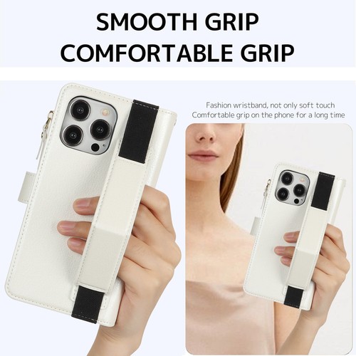 For iPhone 16 15 14 13 12 Pro Max Plus Leather Zip Wallet Case Flip Cover Strap - Picture 41 of 97
