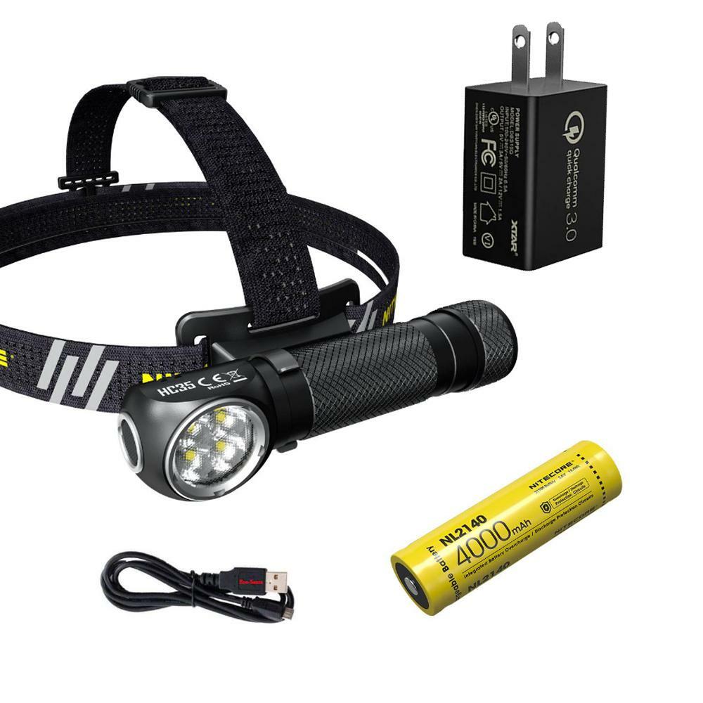 Proiettore LED Frontale Nitecore HC35 Ricaricabile – Con Adattatore Da Parete 3 Amp, Nuovo