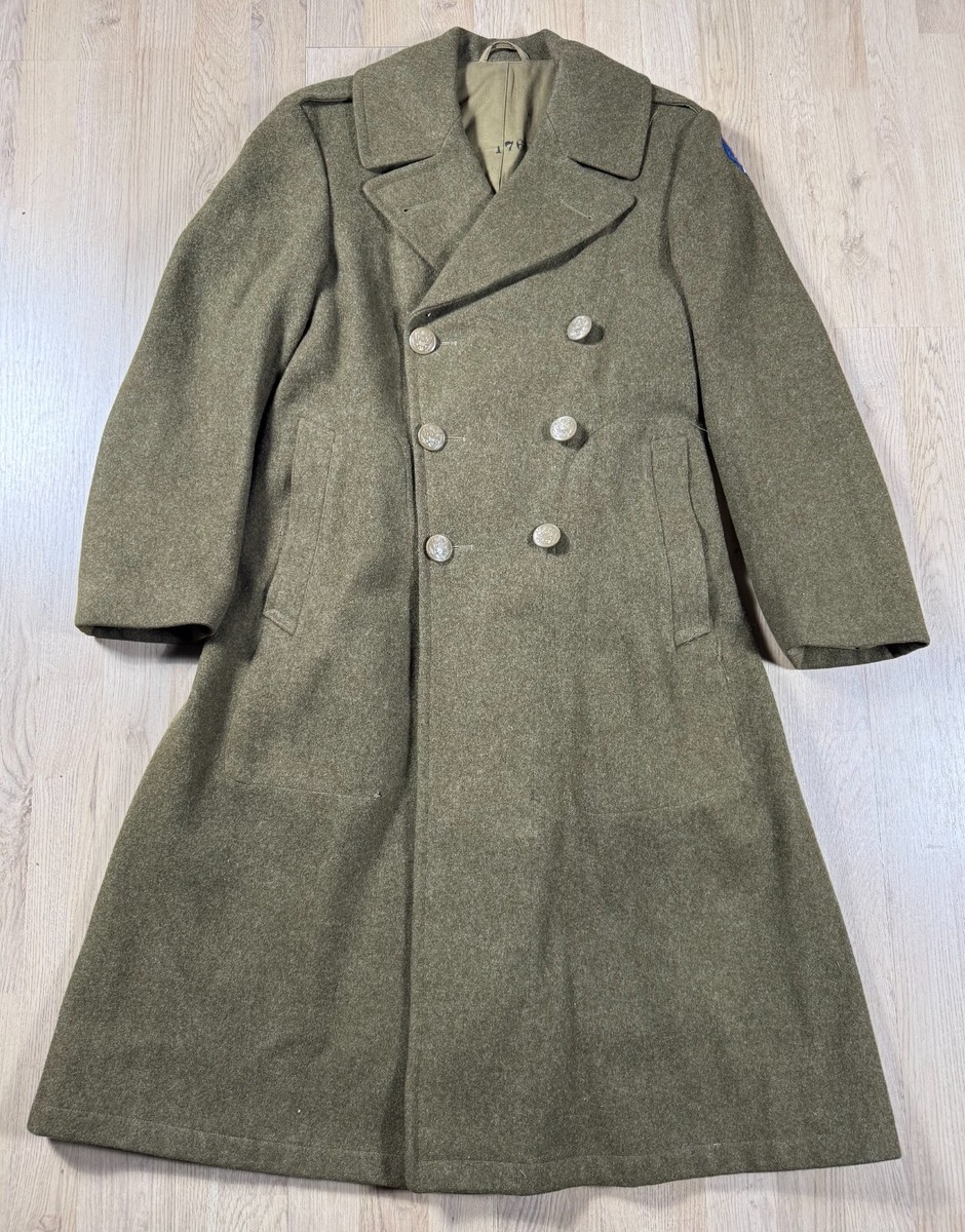 Vintage WW2 US Army Air Corps Wool Overcoat Trench Coat Military