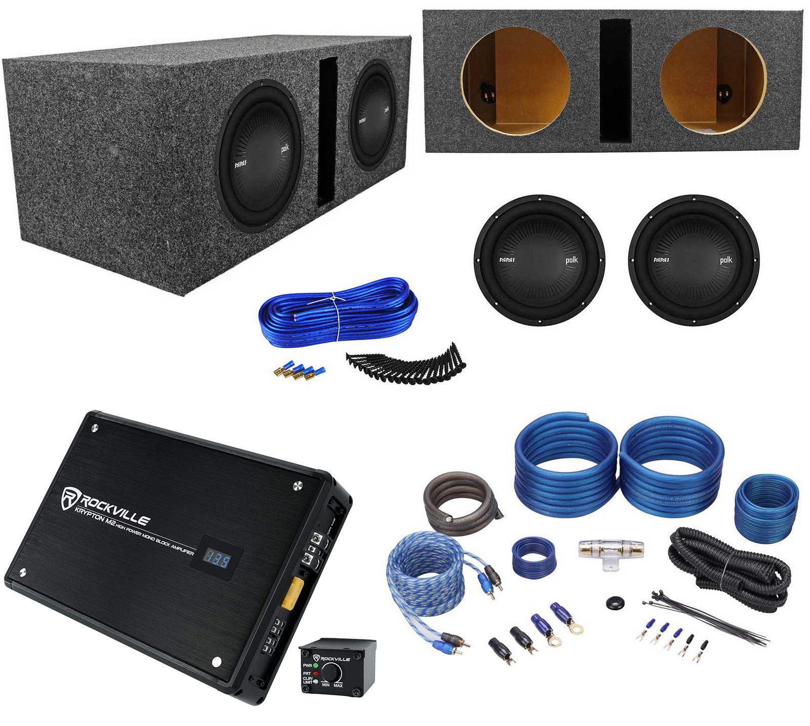 2 Polk Audio MM1042DVC 10 сабвуферов мощностью 2400 Вт Вентилируемый сабвуфер Моноусилитель Провода 79190₽