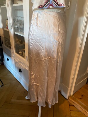 H&M Rock Midi Schlauchrock Creme Schlitz NEU Gr. S