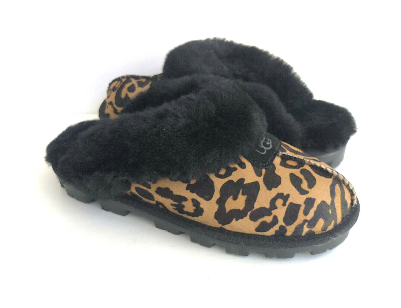 PANTOFOLA D’ORO UGG COQUETTE PANTHER PRINT BUTTERSCOTCH SHEARLING SLIPPERS US 7 EU 38 UK 5
