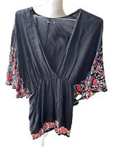 Women  s Size 4 Boohoo Black Floral Romper Boho Beachy Vibes 