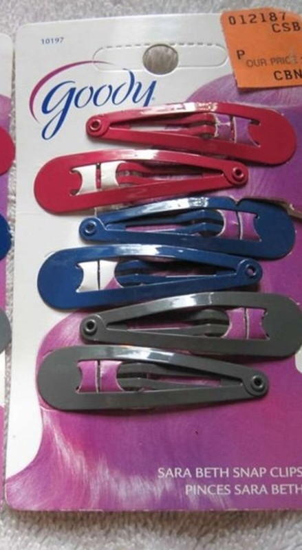 6 Goody Sara Beth Metal Contour Hair Snap Clips Painted Metal Pink Blue Gray
